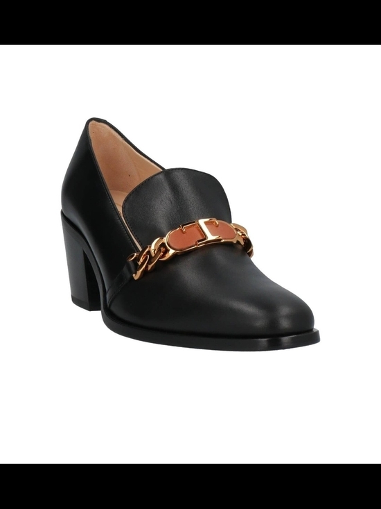 Tod's Shoes - Tod's Black Leather Loafer with Gold-Tone Chain Logo Size 38.5